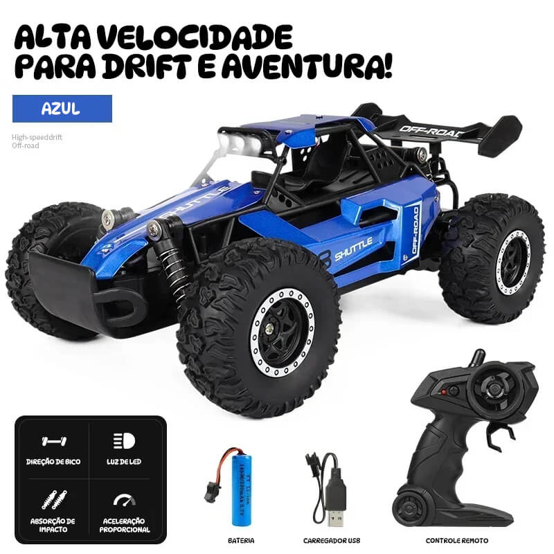 Carro RC Off-Road 2WD com Luz LED 1:16 – Alta Velocidade para Drift e Aventura