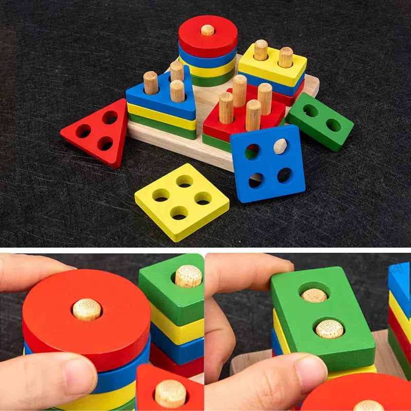 Brinquedo Montessori 9 em 1 de Madeira – Instrumentos Educativos Sensorial para Bebês