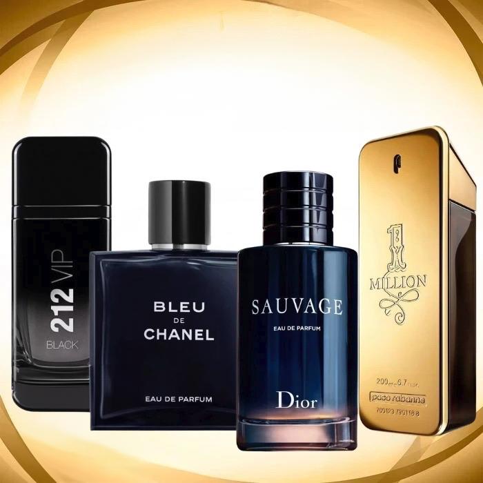 KIT 4 Perfumes Masculinos - Sauvage Dior | Bleu de Chanel | 212 Vip Black | 1 Million -