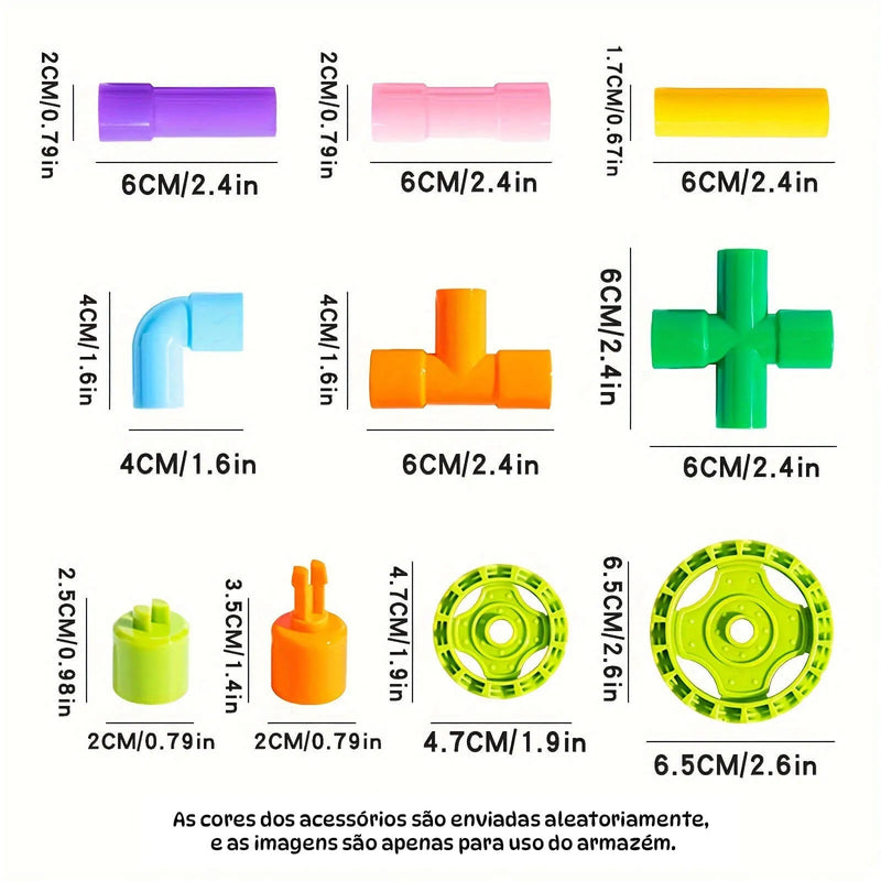 Blocos de Construção Tubulares – Conjunto Educativo com 62 Peças para Crianças de 3 a 6 Anos