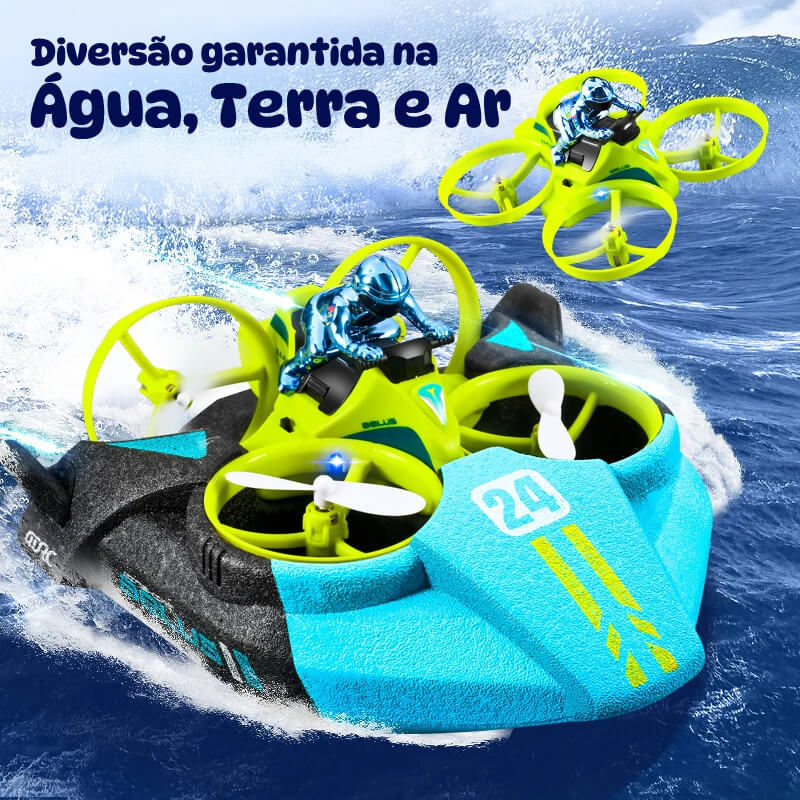 Mini Drone 3 em 1 V24 RC Impermeável – Terra, Água e Ar