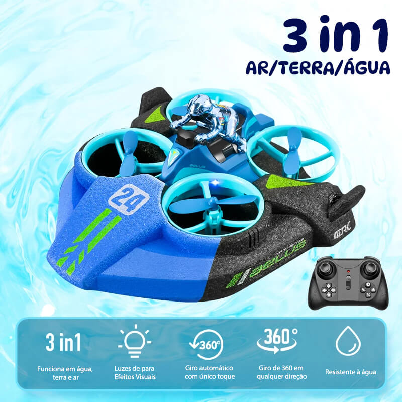 Mini Drone 3 em 1 V24 RC Impermeável – Terra, Água e Ar