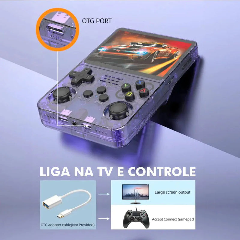 Mini Console de Jogos Portátil R36S | Tela IPS 3,5" | 64GB